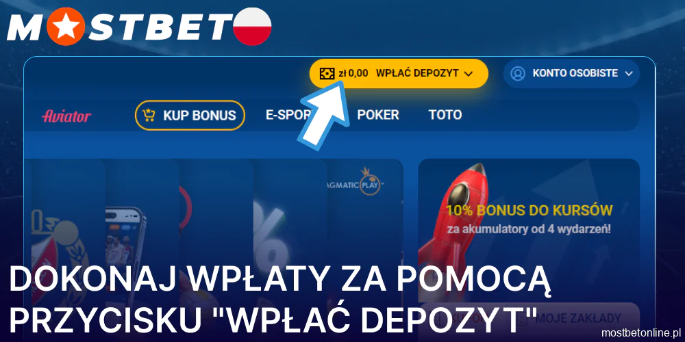 Doładuj konto klikając Wpłać depozyt