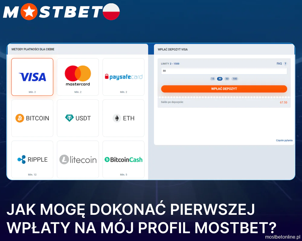 Instrukcje dotyczące pierwszej wpłaty w Mostbet