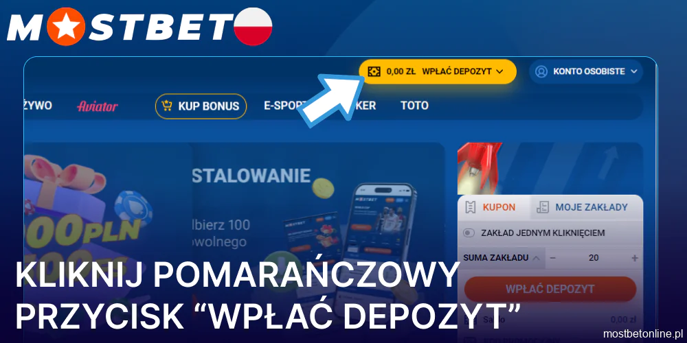 Wybierz Mostbet metod płatności.