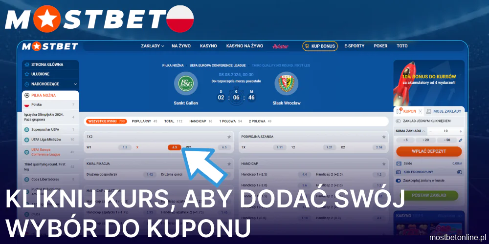 Wybierz jeden z meczów na stronie Mostbet