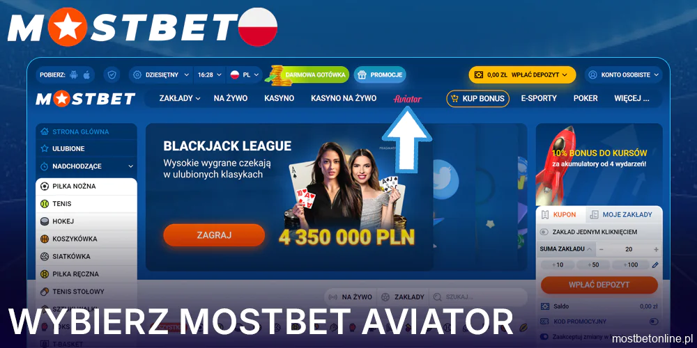 Wybierz Mostbet Aviator z górnego menu i rozpocznij grę