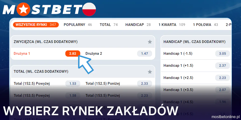 Wybierz rynek zakładów i dodaj go do swojego kuponu