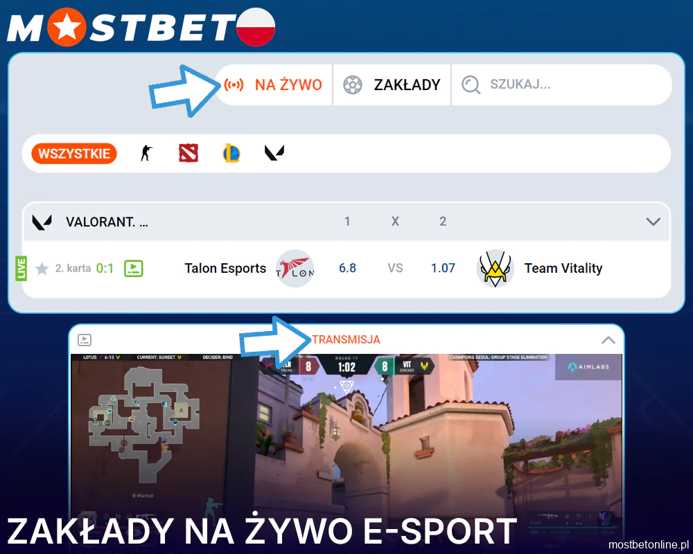 Zakłady na żywo e-sport w Mostbet