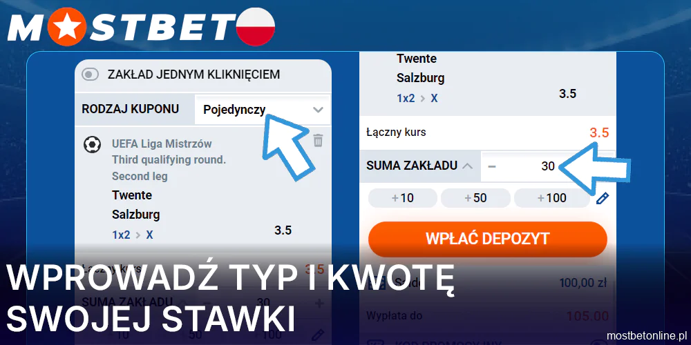 Wprowadź typ i kwotę zakładu