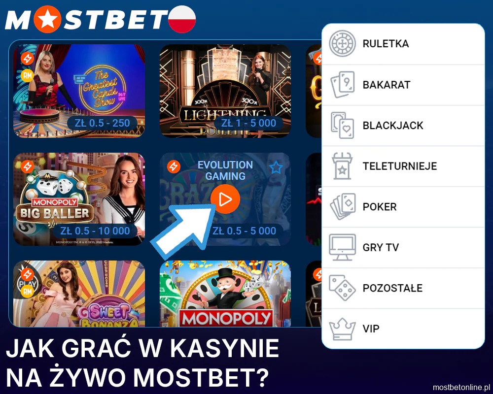 Instrukcja gry w kasynie na żywo Mostbet