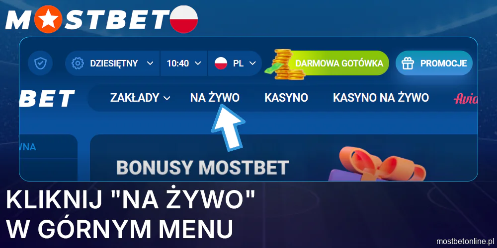 Wybierz Na żywo z górnego menu