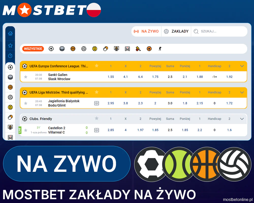 Zakłady na żywo w Mostbet