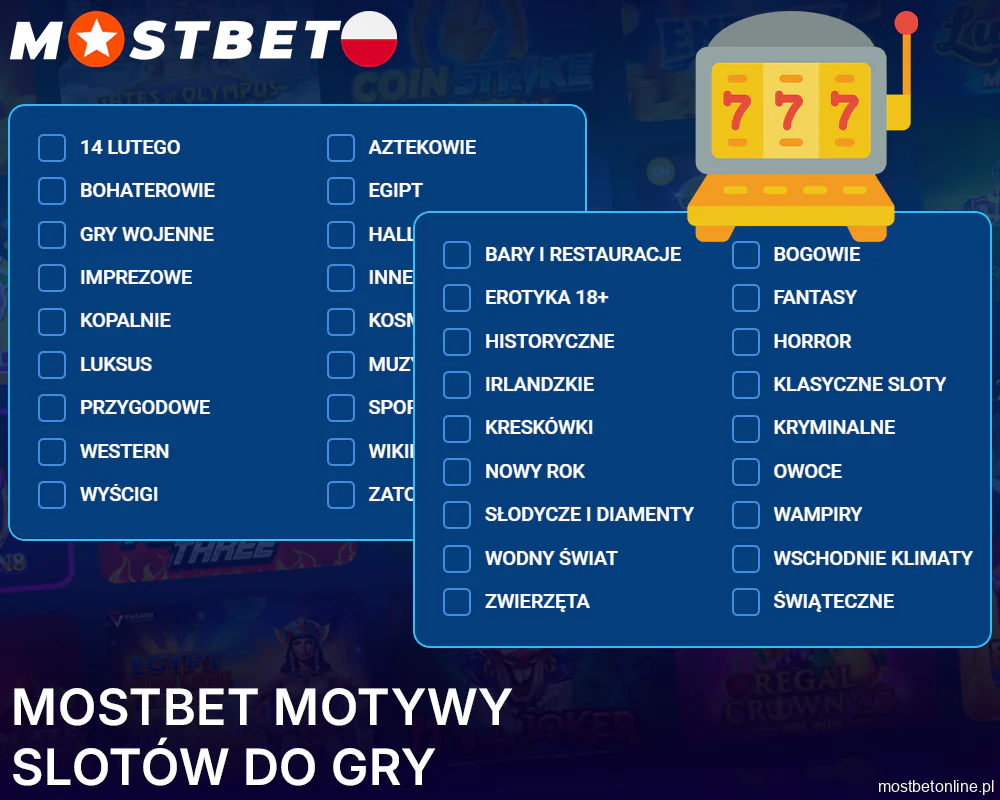 Tematy slotów na Mostbet