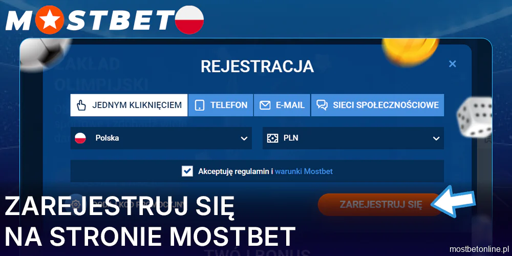 Utwórz konto na stronie Mostbet