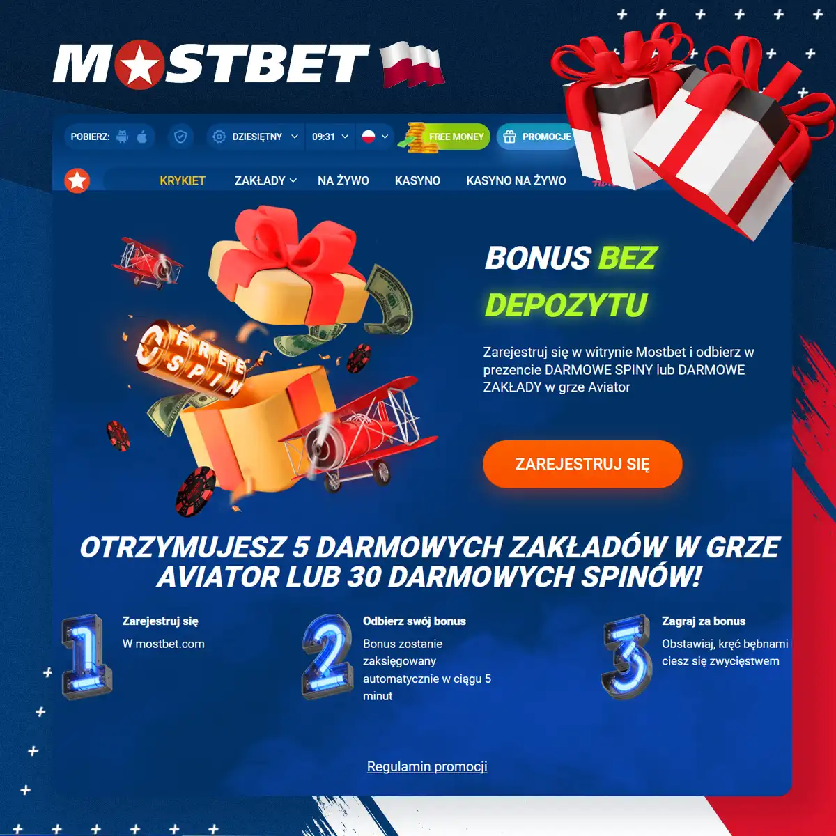Jak otrzymać bonus bez depozytu w Mostbet?