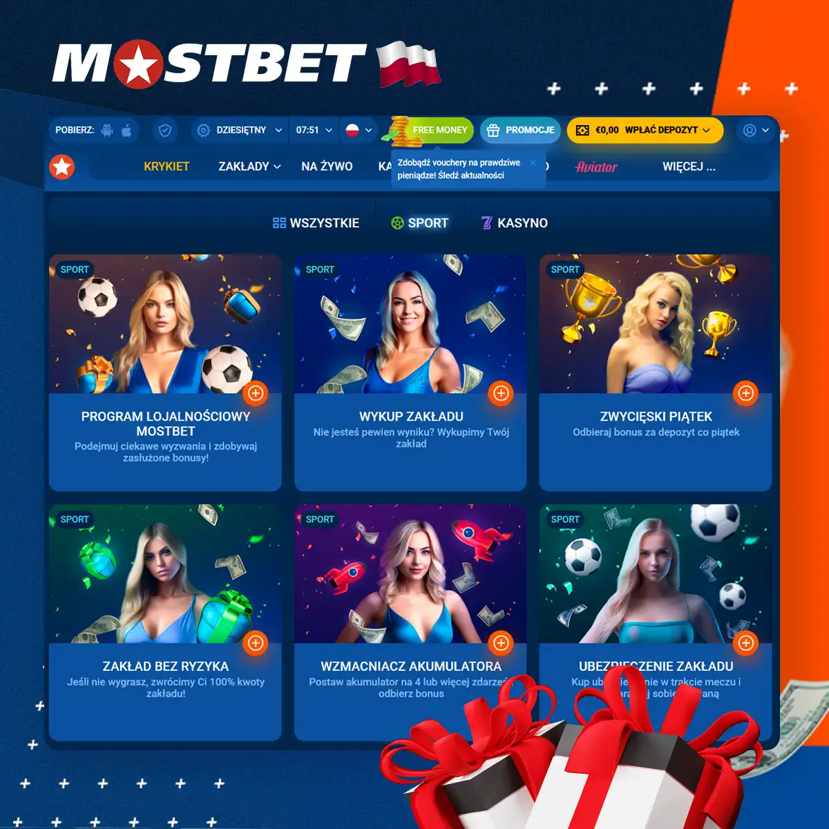 Bonusy sportowe dla polskich graczy Mostbet