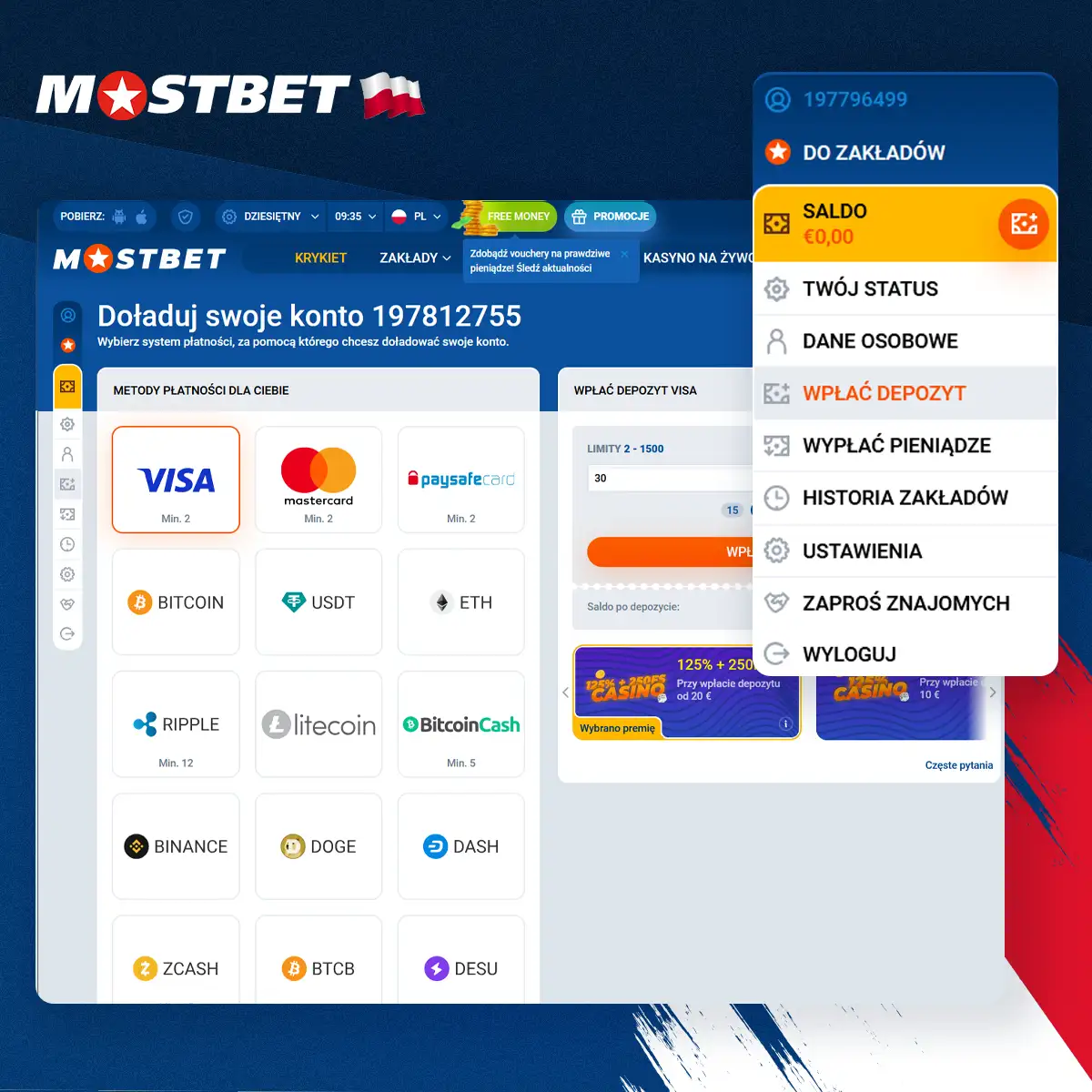 Przewodnik krok po kroku, jak dokonać pierwszej wpłaty w Mostbet