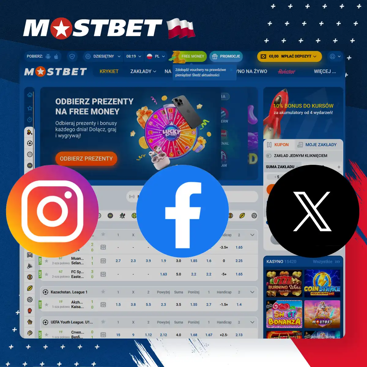 Subskrybuj media społecznościowe, aby otrzymywać najnowsze kody promocyjne Mostbet