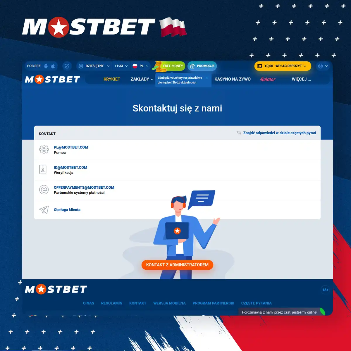 Obsługa klienta Mostbet działa przez całą dobę dla polskich graczy