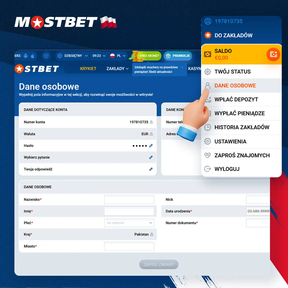 Wypełnij dane osobowe, aby zweryfikować swoje konto