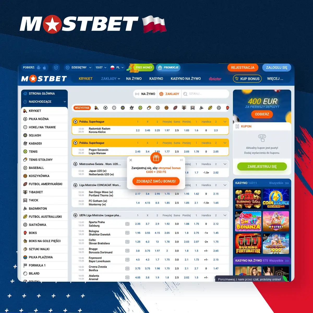 Jakie sporty mogę obstawiać w Mostbet Polska?