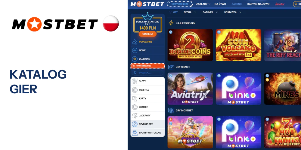 Katalog kasyna Mostbet oferuje ponad 3000 slotów i gier z krupierem na żywo